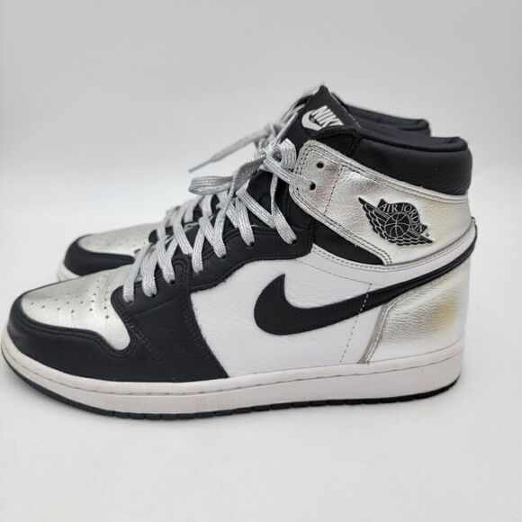 Nike Air Jordan 1‎ High OG Silver Toe Sneakers Black CD0461-001 Shoe Sz 9.5 - Picture 2 of 12